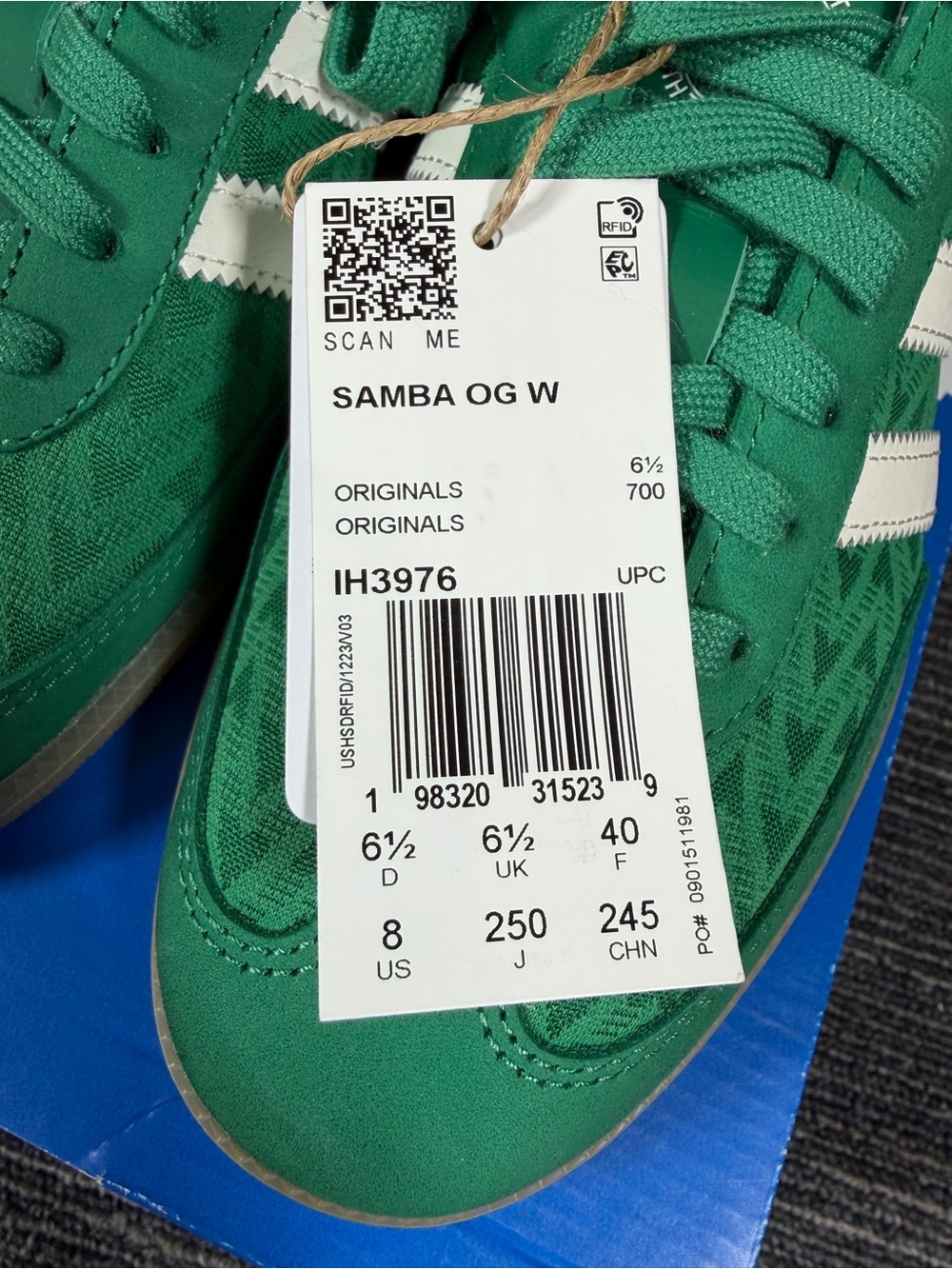 adidas Original Samba OG Bold Green/Off White/Gold Metallic Women’s 8 New IH3976 - Picture 7 of 8